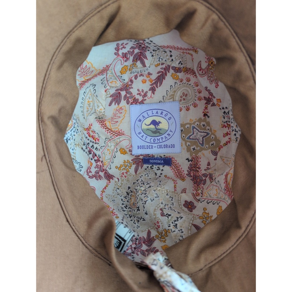Wallaroo Sonoma Cotton Sun Bucket Hat Lining Tan Hidden Chin Strap Beach Nature - Picture 6 of 10